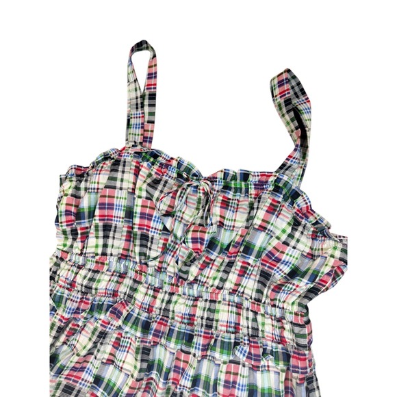NWT Nautica Jeans Plaid Maxi Dress Smocked Bodice Tiered Spaghetti Strap L - Picture 2 of 12